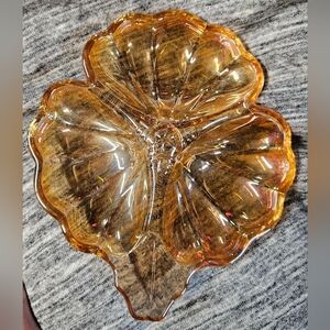 Vintage Amber Carnival Glass Leaf Dish